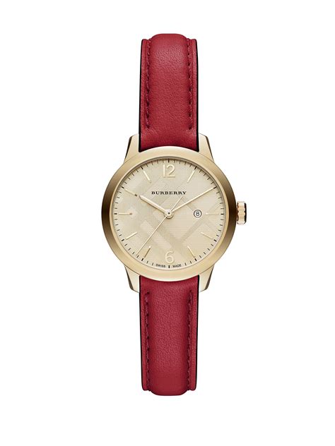 burberry rectangle watch red leather strap|burberry women's watch leather strap.